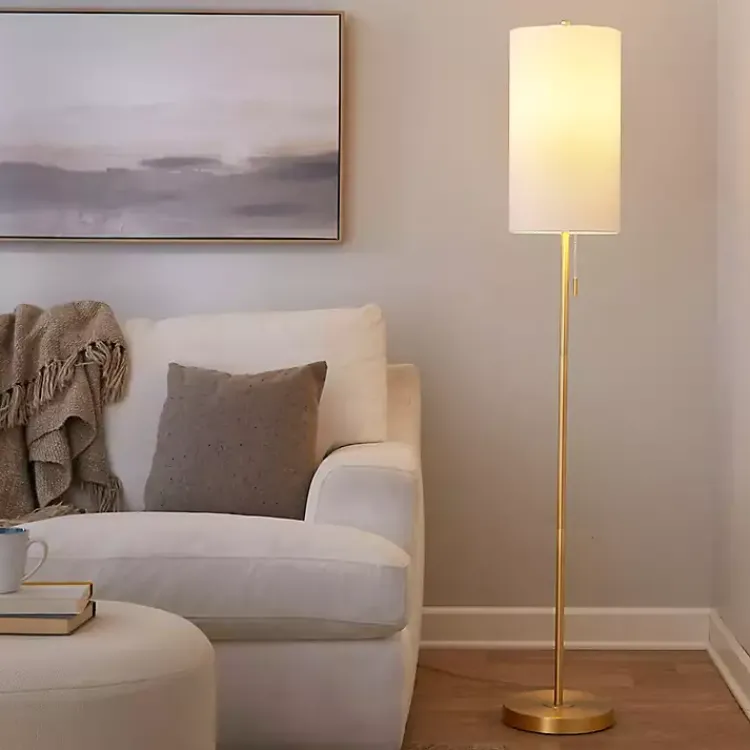 Floor Lamps-Kirklands Home Slim Gold Modern Floor Lamp White