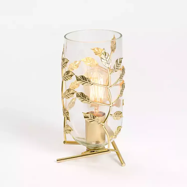 Table Lamps-Kirklands Home Glass Leaf Uplight Gold