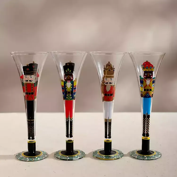 Glassware & Drinkware-Kirklands Home Nutcracker Flute Glasses, Set of 4