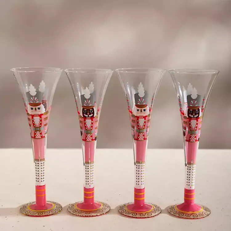 Glassware & Drinkware-Kirklands Home Nutcracker Flute Glasses, Set of 4 Pink