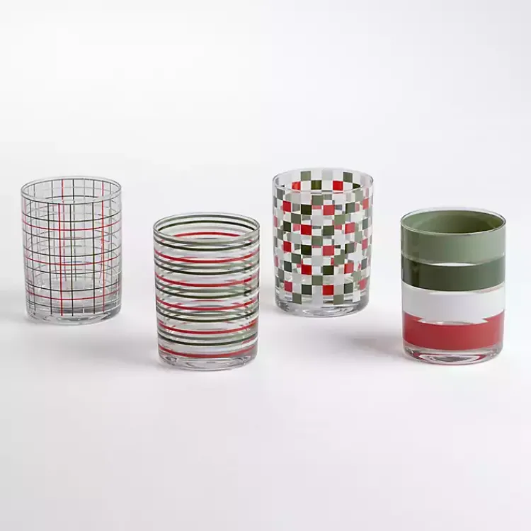 Glassware & Drinkware-Kirklands Home Red Checkered Drinking Glasses, Set of 4