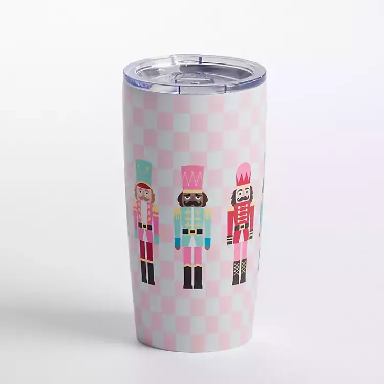 Glassware & Drinkware-Kirklands Home Pink Checkered Nutcracker Christmas Tumbler