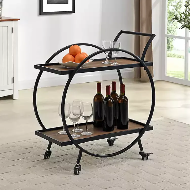 Kitchen Islands & Bar Carts-Kirklands Home & Brown Wood 2-Tier Odessa Bar Cart Black