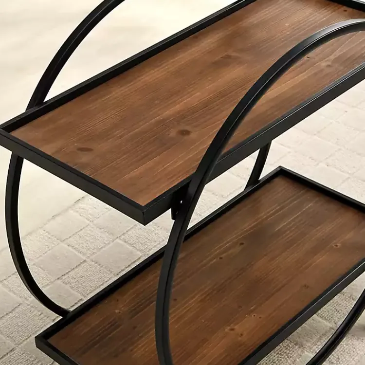 Kitchen Islands & Bar Carts-Kirklands Home & Brown Wood 2-Tier Odessa Bar Cart Black