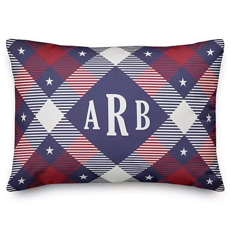 Outdoor Cushions & Pillows-Kirklands Home Patriotic Argyle Monogram Indoor/Outdoor Pillow