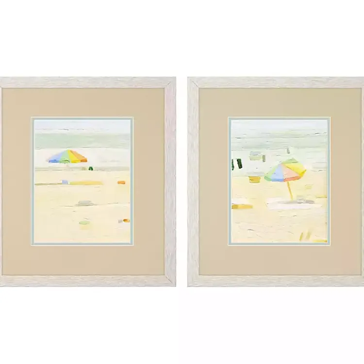 Framed Art-Kirklands Home Pastel Beach Umbrella Framed Art Prints, Set of 2 Tan