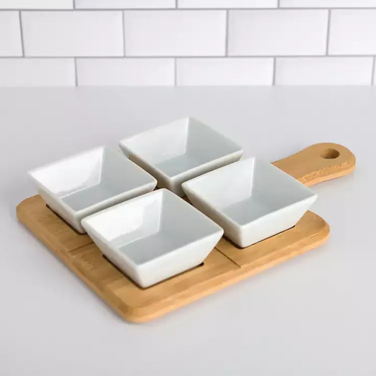 Serving & Entertaining-Kirklands Home White 5-pc. Dip Bowl Set with Bamboo Tray