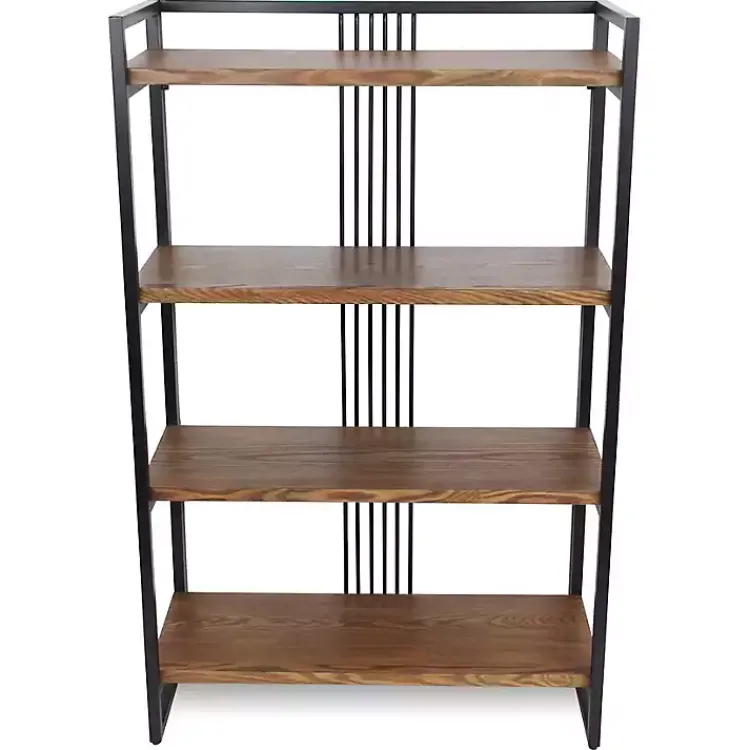 Bookshelves-Kirklands Home 4-Tier Black Metal Frame Shelf Brown