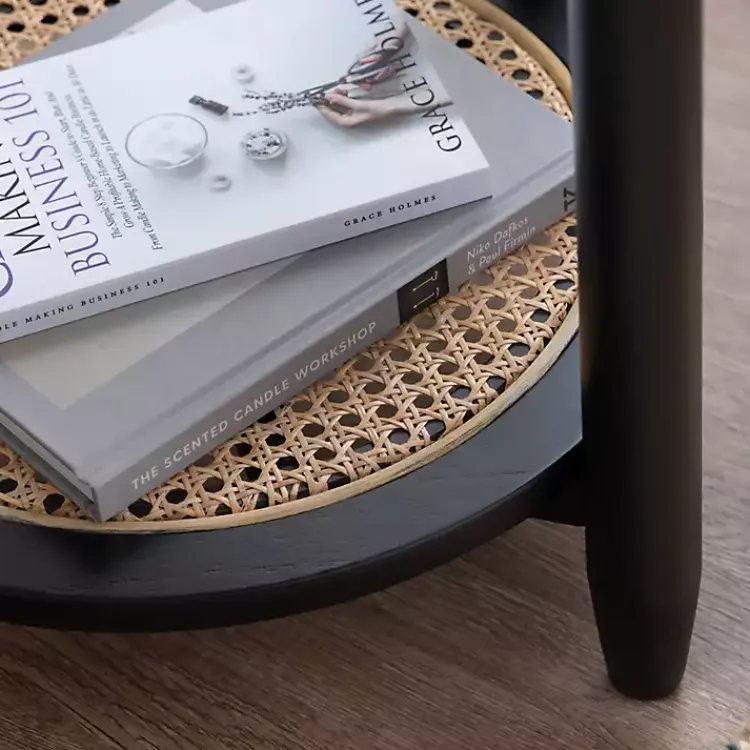 Accent & End Tables-Kirklands Home Wood and Rattan Boho Accent Table Black