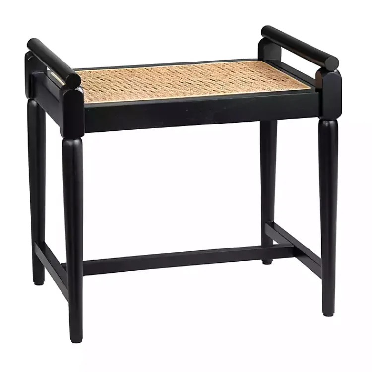 Benches & Ottomans-Kirklands Home Wood and Rattan Boho Bench Black