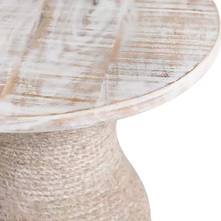 Accent & End Tables-Kirklands Home Round washed Wood and Rope Accent Table White