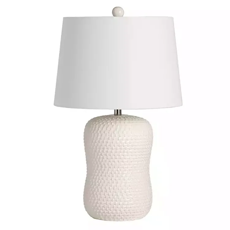Table Lamps-Kirklands Home Cream Basketweave Ceramic Table Lamp White