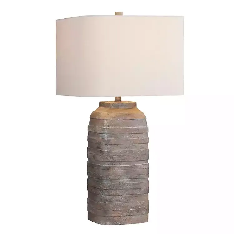 Table Lamps-Kirklands Home Brown Textured Rectangle Shade Table Lamp Ivory