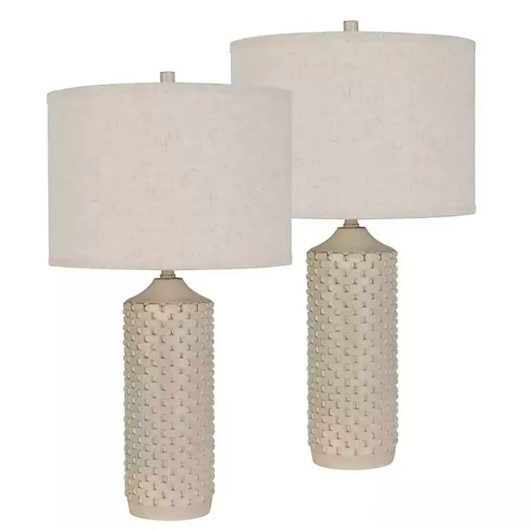 Table Lamps-Kirklands Home Distressed Cream Textured Table Lamps, Set of 2 Tan