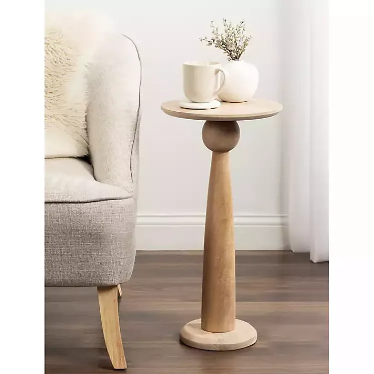 Accent & End Tables-Kirklands Home Round Natural Wood Jess Accent Table Tan