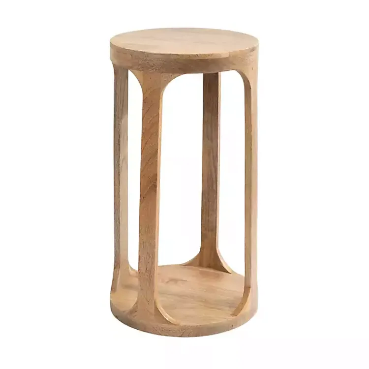 Accent & End Tables-Kirklands Home Round Natural Wood Dani Accent Table Tan