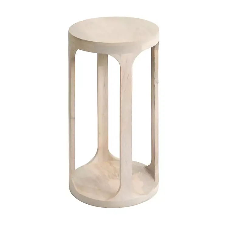 Accent & End Tables-Kirklands Home Round washed Wood Dani Accent Table White