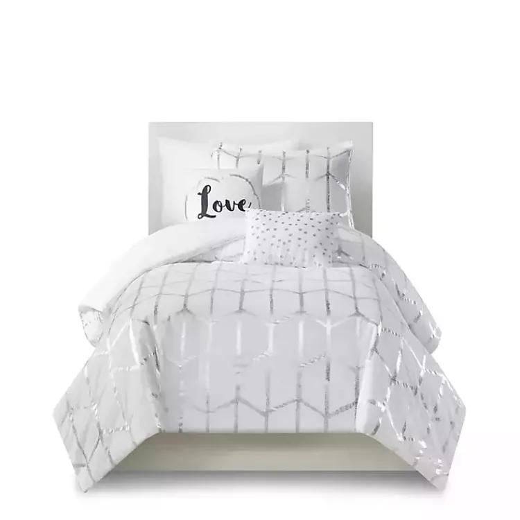 Comforters-Kirklands Home White Metallic 4-pc. Twin/Twin XL Comforter Set