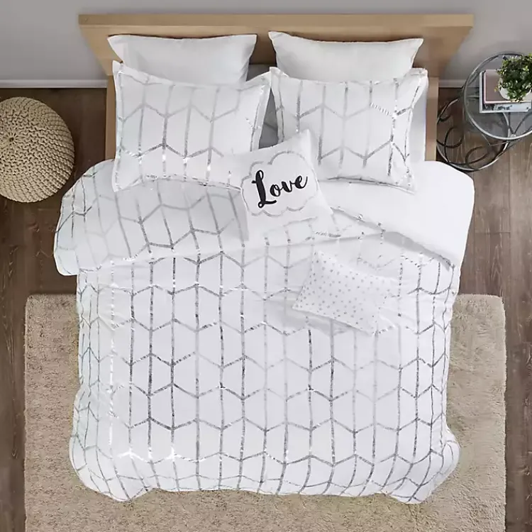 Comforters-Kirklands Home White Metallic 4-pc. Twin/Twin XL Comforter Set