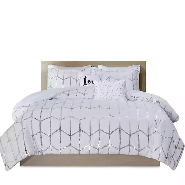 Comforters-Kirklands Home White Metallic 5-pc. Full/Queen Comforter Set