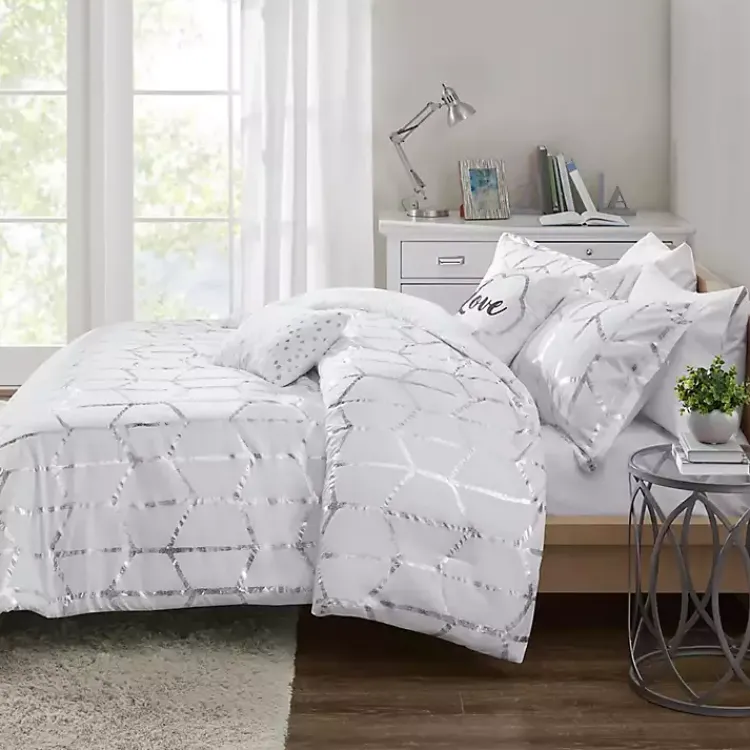 Comforters-Kirklands Home White Metallic 5-pc. Full/Queen Comforter Set