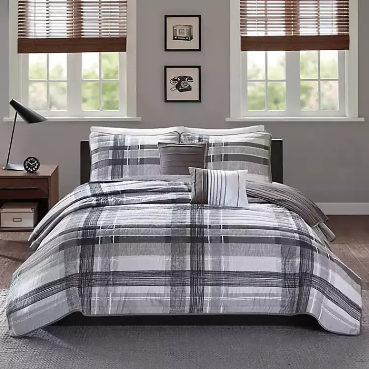 Comforters-Kirklands Home Jax Plaid 4-pc. Twin/Twin XL Comforter Set Gray