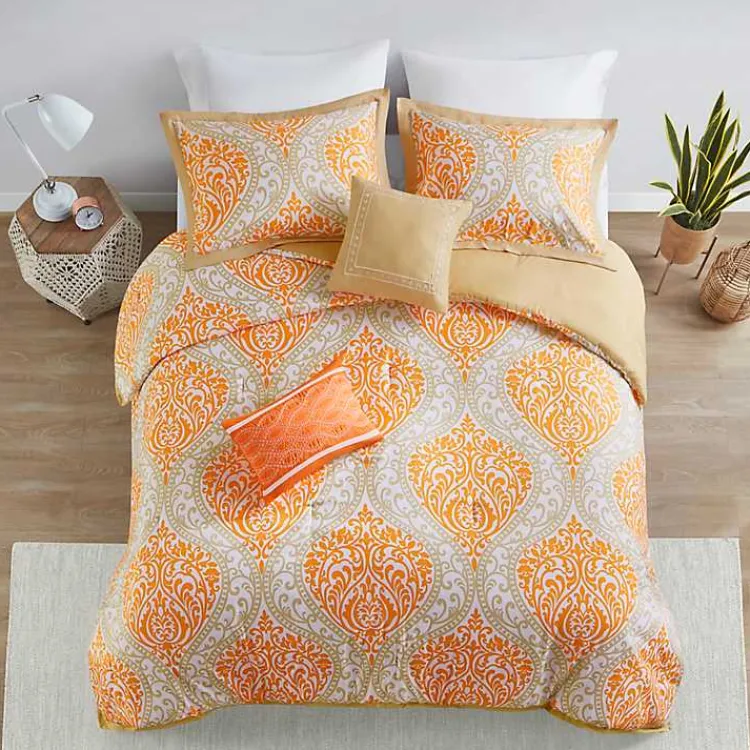 Comforters-Kirklands Home Orange Damask 4-pc. Twin/Twin XL Comforter Set