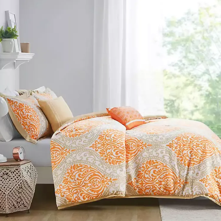 Comforters-Kirklands Home Orange Damask 4-pc. Twin/Twin XL Comforter Set