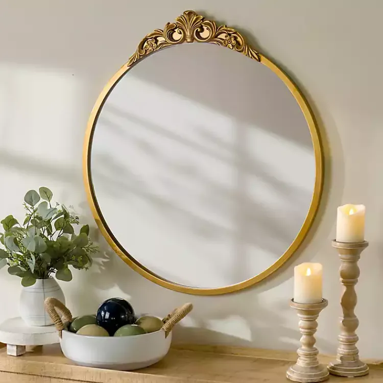 Decorative Mirrors-Kirklands Home Gold Lana Ornate Round Wall Mirror