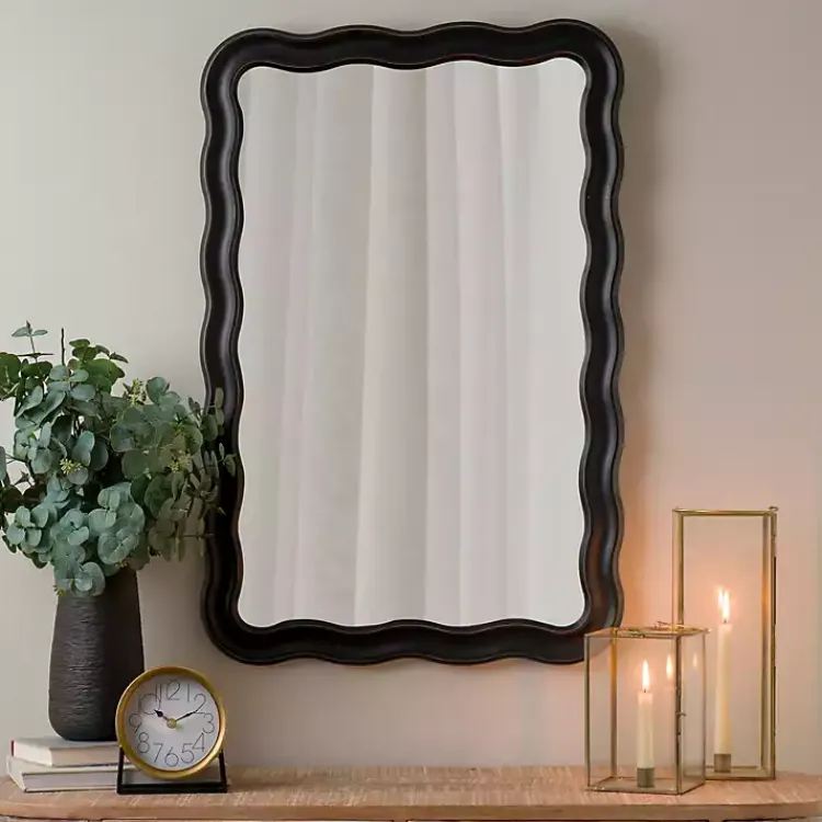 Decorative Mirrors-Kirklands Home Rectangle Catorina Black Wavy Wall Mirror