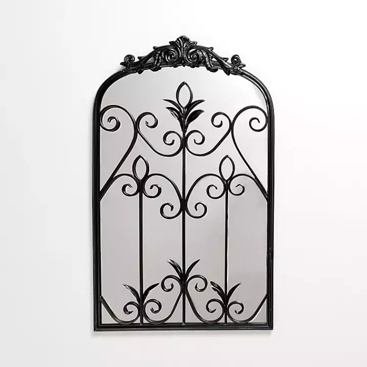Decorative Mirrors-Kirklands Home Black Scrolled Metal Overlay Wall Mirror