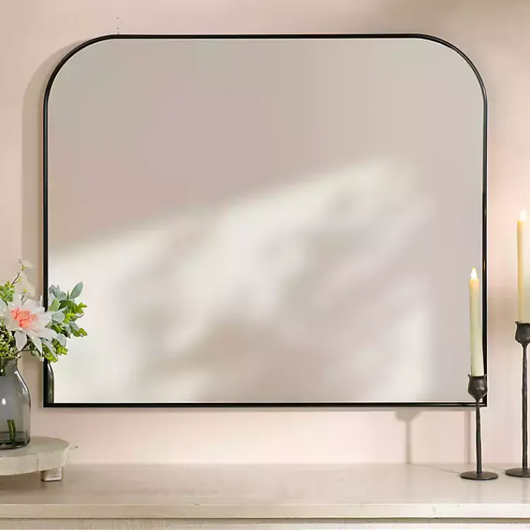 Framed Mirrors-Kirklands Home Black Nouveau Wide Arch Wall Mirror
