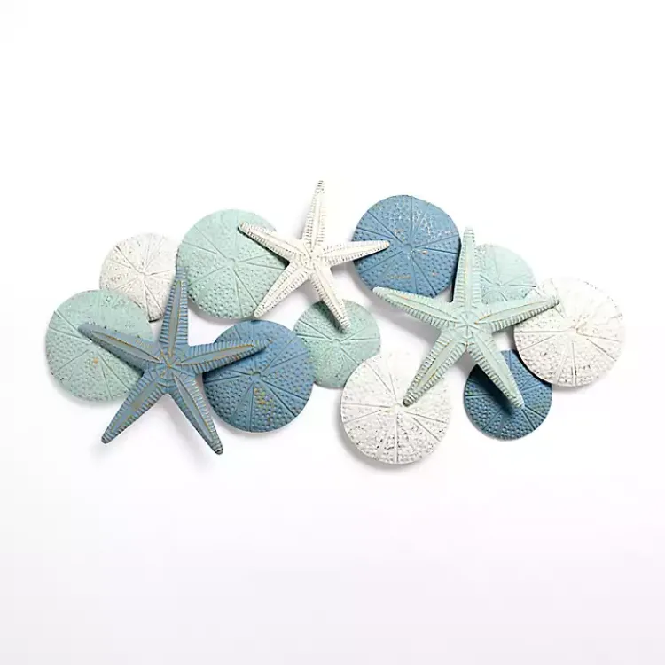 Wall Plaques-Kirklands Home Blue and White Seashells Metal Wall Plaque