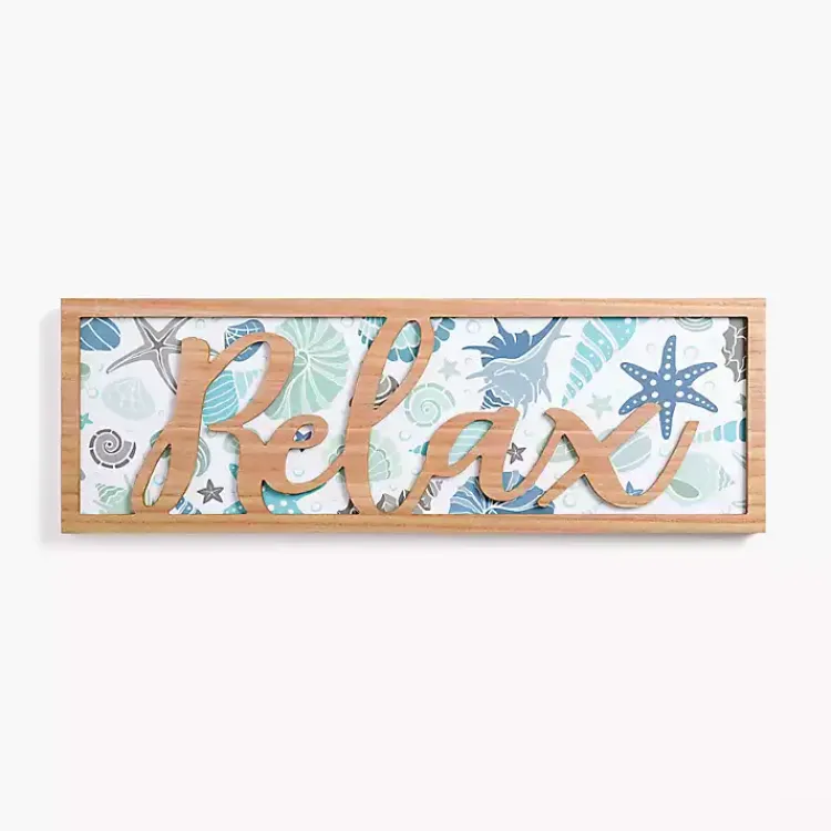 Wall Quotes & Signs-Kirklands Home Relax Seashell Print Wood Wall Plaque