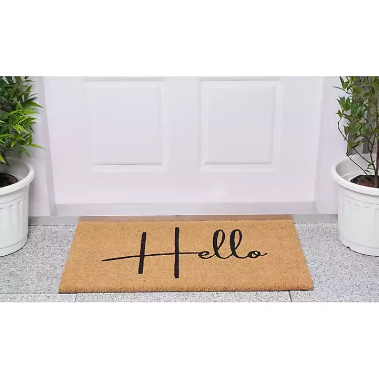 Doormats-Kirklands Home Simple Hello Script Doormat, 36x24 Brown