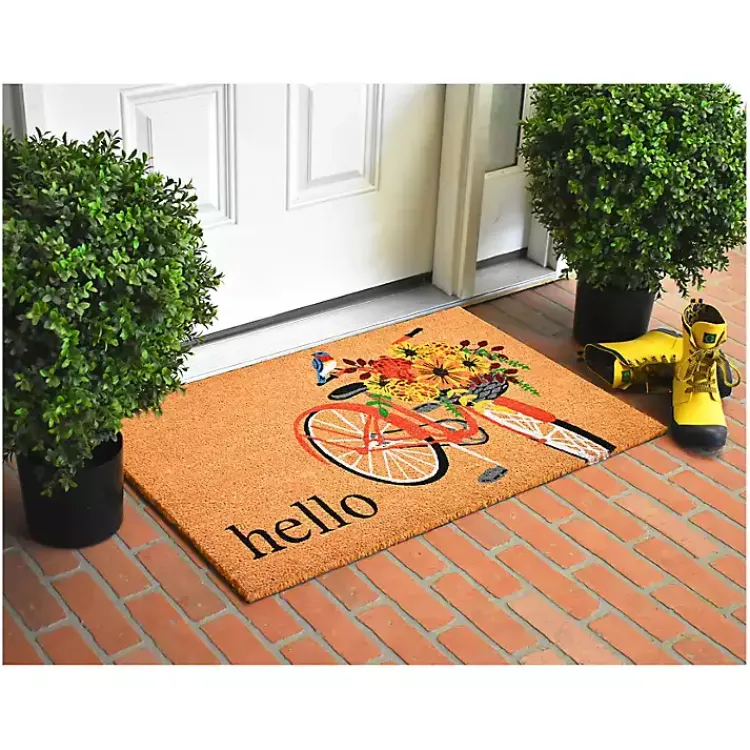 Doormats-Kirklands Home Hello Floral Bicycle Doormat