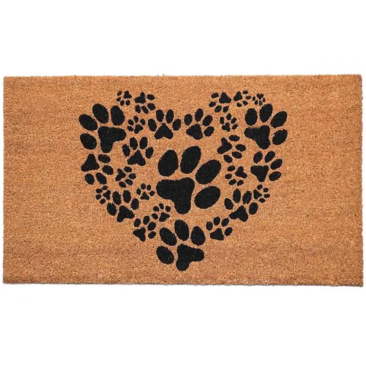 Doormats-Kirklands Home Tan and Black Coir Heart Paws Doormat, 24x36