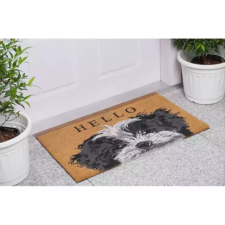 Doormats-Kirklands Home Black and White Shih Tzu Hello Doormat