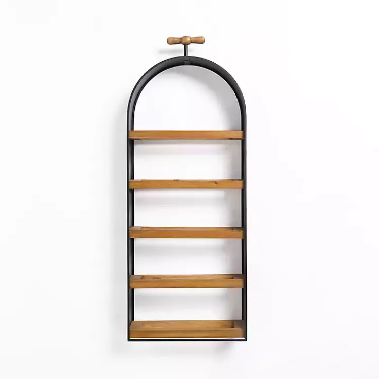 Shelves-Kirklands Home Wood and Metal 5-Tier Wine Bottle Wall Shelf