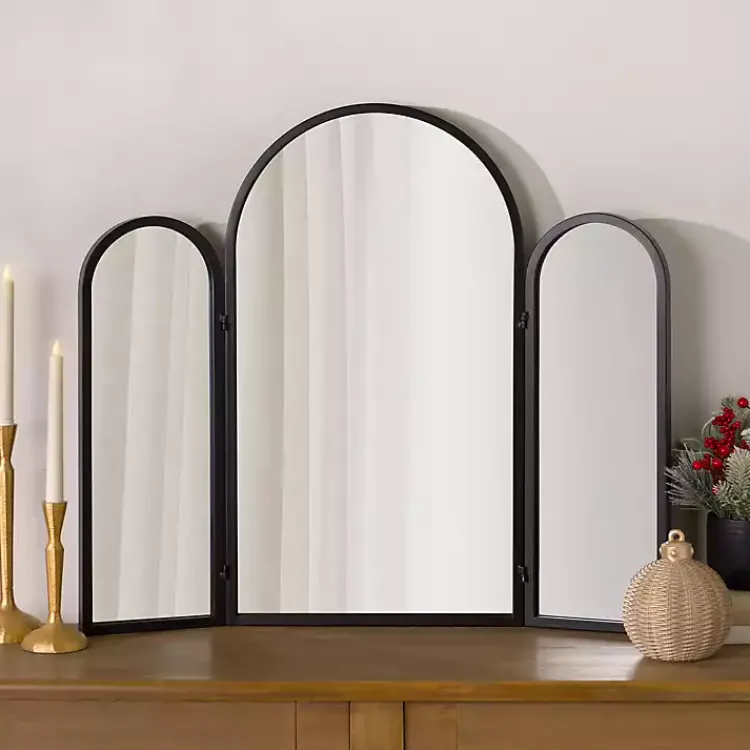 Decorative Mirrors-Kirklands Home Rounded Edge Trifold Wall Mirror Black