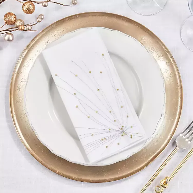 Table Linens-Kirklands Home Gold Cascading Firework Napkins, Set of 4 White