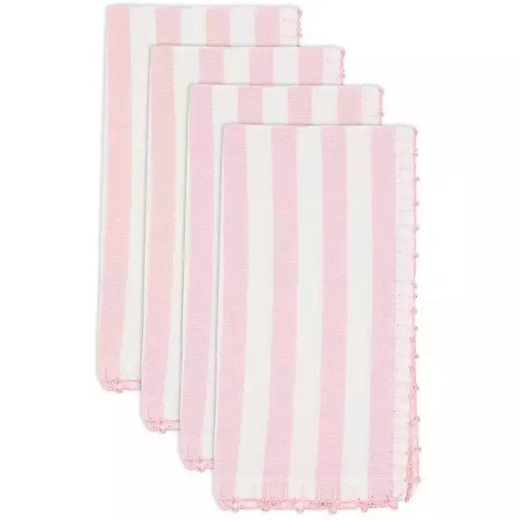 Table Linens-Kirklands Home Pink Striped Whipstich Napkins, Set of 4