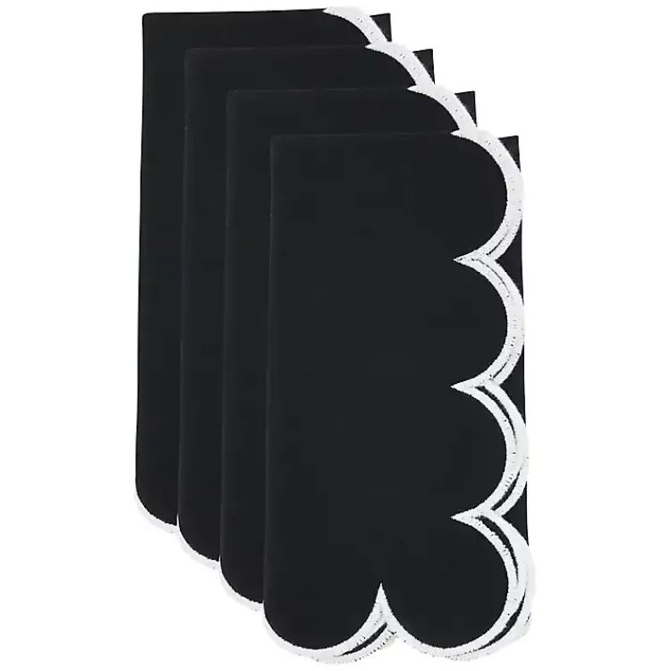 Table Linens-Kirklands Home Scalloped Edge Napkins, Set of 4 Black