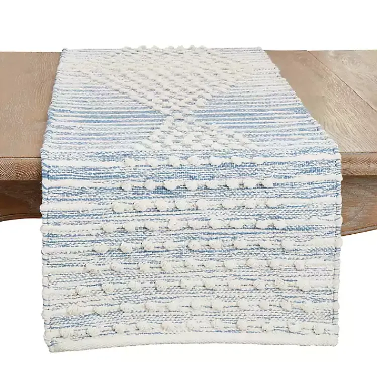 Table Linens-Kirklands Home and Cream Textured Diamonds Table Runner Blue