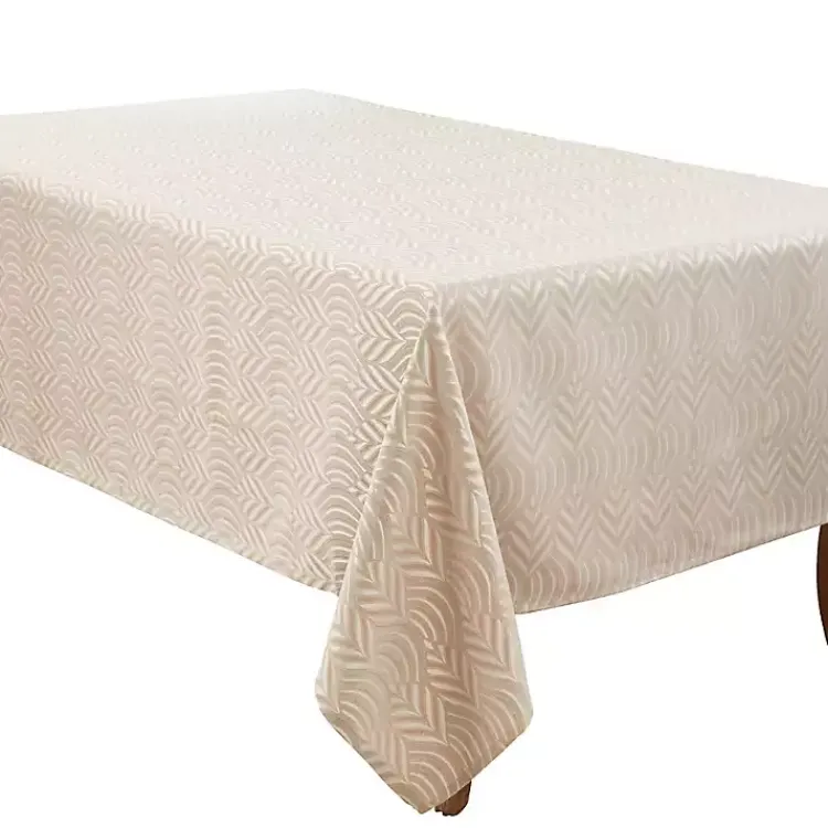 Table Linens-Kirklands Home Beige Jacquard Leaf Tablecloth, 90 in. Brown