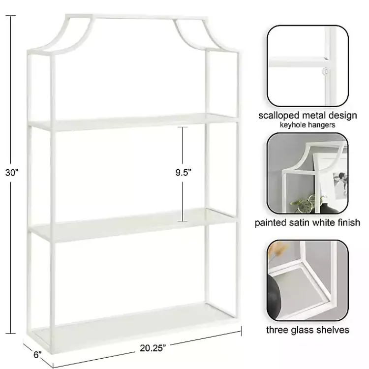 Shelves-Kirklands Home Metal Scalloped 3-Tier Glass Wall Shelf White