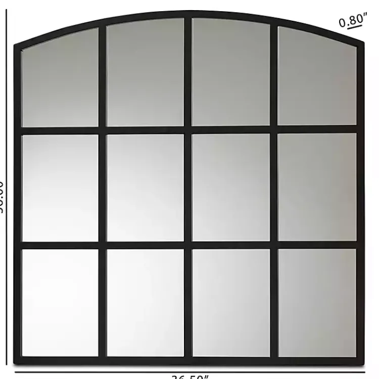 Decorative Mirrors-Kirklands Home Black Metal Windowpane Arched Wall Mirror