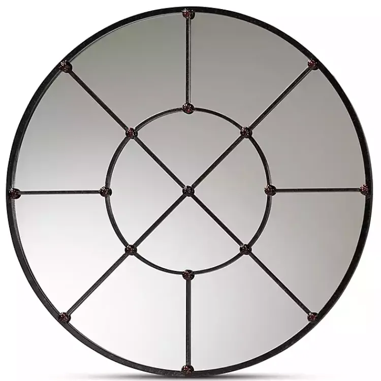 Decorative Mirrors-Kirklands Home Metal Round Geometric Pane Wall Mirror Black