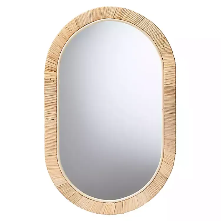 Decorative Mirrors-Kirklands Home Oval Mahogany and Rattan Wall Mirror