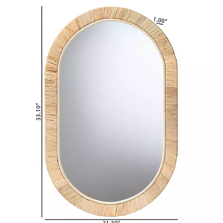 Decorative Mirrors-Kirklands Home Oval Mahogany and Rattan Wall Mirror